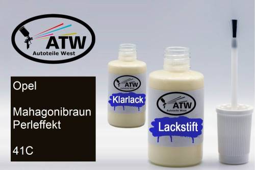 Opel, Mahagonibraun Perleffekt, 41C: 20ml Lackstift + 20ml Klarlack - Set, von ATW Autoteile West.